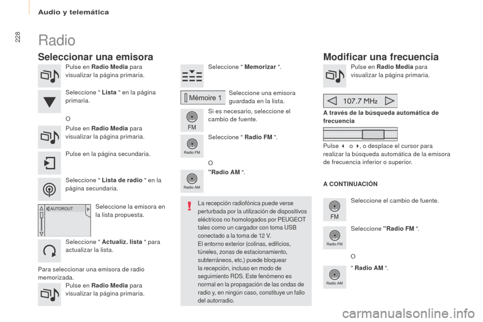 Peugeot Partner Tepee 2017 Manual del propietario (in Spanish) 228
Partner2VP_es_Chap10a_SMEGplus_ed02-2016
Pulse en Radio Media para
visualizar la página primaria.
Pulse en Radio Media para
visualizar la página primaria. Seleccione " Memorizar
".
Si es nec Peugeot Partner Tepee 2017 Manual del propietario (in Spanish) 228
Partner2VP_es_Chap10a_SMEGplus_ed02-2016
Pulse en Radio Media para
visualizar la página primaria.
Pulse en Radio Media para
visualizar la página primaria. Seleccione " Memorizar
".
Si es nec