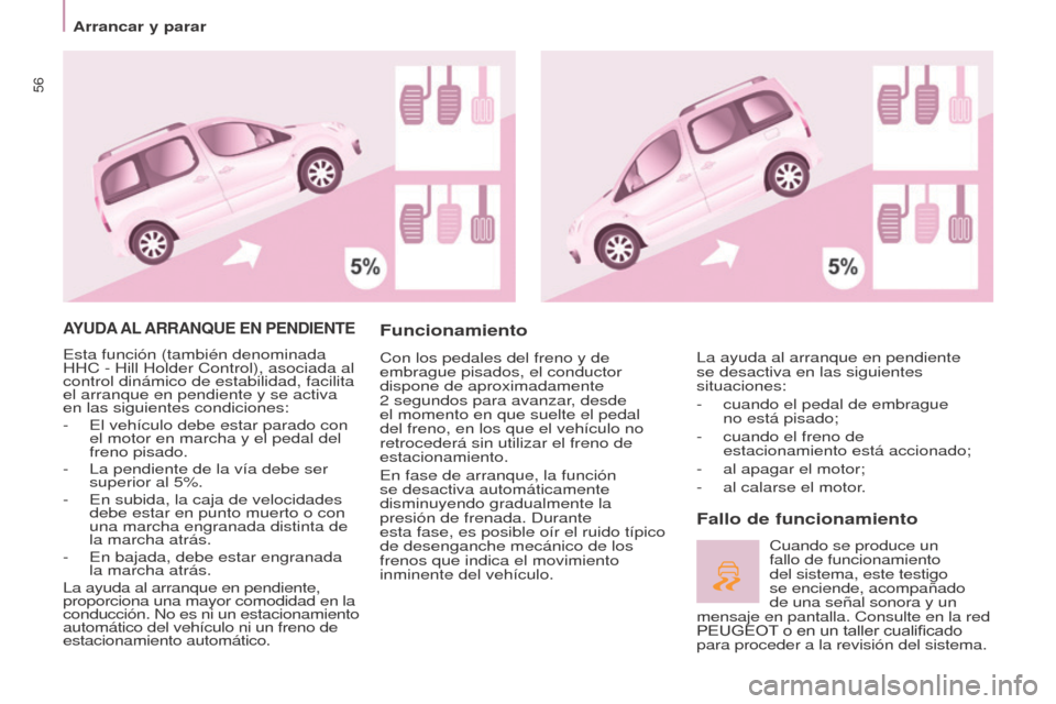 Peugeot Partner Tepee 2017 Manual del propietario (in Spanish) 56
Partner2VP_es_Chap03_Pret-a-partir_ed02-2016Partner2VP_es_Chap03_Pret-a-partir_ed02-2016
AYUDA AL ARRAN q UE EN PENDIENTE
Esta función (también denominada
HHC - Hill Holder Control), asociada Peugeot Partner Tepee 2017 Manual del propietario (in Spanish) 56
Partner2VP_es_Chap03_Pret-a-partir_ed02-2016Partner2VP_es_Chap03_Pret-a-partir_ed02-2016
AYUDA AL ARRAN q UE EN PENDIENTE
Esta función (también denominada
HHC - Hill Holder Control), asociada