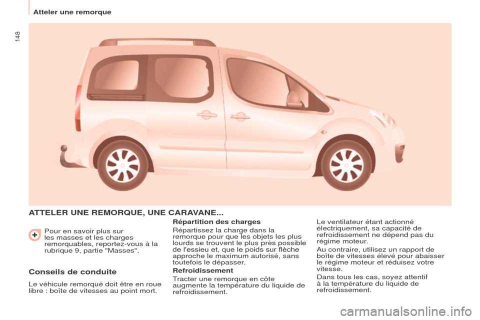 Peugeot Partner Tepee 2017  Manuel du propriétaire (in French) 148
Pour en savoir plus sur 
les masses et les charges 
remorquables, reportez-vous à la 
rubrique 9, partie "Masses".
ATTELER  UNE   REMORQUE ,  UNE   CARAVANE ...
Répartition des charges
Répartis