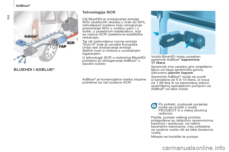 Peugeot Partner Tepee 2017 Vodič za korisnike (in Croatian) 164
Partner2VP_hr_Chap07_Verification_ed02-2016Partner2VP_hr_Chap07_Verification_ed02-2016
BLUEHDI I A D B LUE®
Tehnologija scR
AdBlue® je komercijalna marka otopine
potrebne za rad sustava SCR. Ci Peugeot Partner Tepee 2017 Vodič za korisnike (in Croatian) 164
Partner2VP_hr_Chap07_Verification_ed02-2016Partner2VP_hr_Chap07_Verification_ed02-2016
BLUEHDI I A D B LUE®
Tehnologija scR
AdBlue® je komercijalna marka otopine
potrebne za rad sustava SCR. Ci