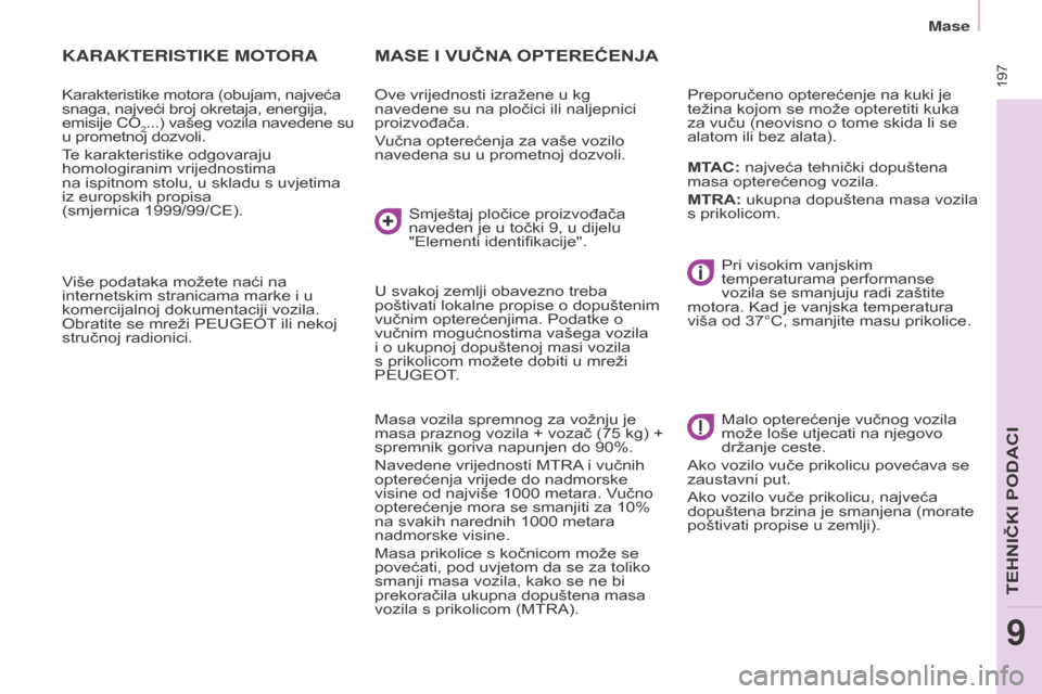 Peugeot Partner Tepee 2017 Vodič za korisnike (in Croatian) 197
Partner2VP_hr_Chap09_Caract-technique_ed02-2016Partner2VP_hr_Chap09_Caract-technique_ed02-2016
KARAKTERISTIKE MOTORA
Karakteristike motora (obujam, najveća
snaga, najveći broj okretaja, energi Peugeot Partner Tepee 2017 Vodič za korisnike (in Croatian) 197
Partner2VP_hr_Chap09_Caract-technique_ed02-2016Partner2VP_hr_Chap09_Caract-technique_ed02-2016
KARAKTERISTIKE MOTORA
Karakteristike motora (obujam, najveća
snaga, najveći broj okretaja, energi