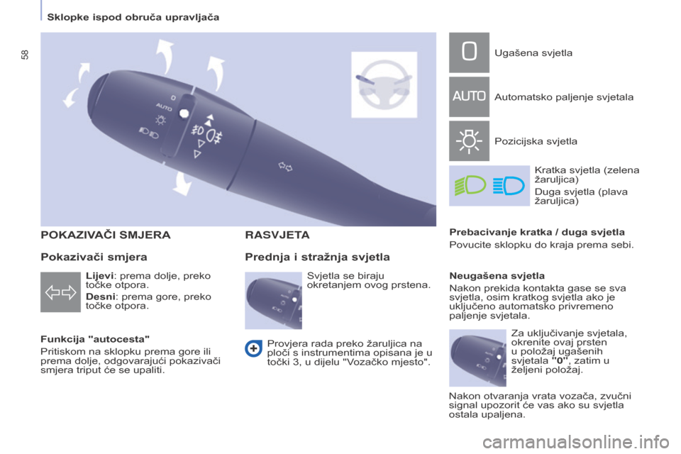 Peugeot Partner Tepee 2017 Vodič za korisnike (in Croatian) 58
Partner2VP_hr_Chap04_Ergonomie_ed02-2016
POKAZIVAČI sMJERA
Funkcija "autocesta"
Pritiskom na sklopku prema gore ili
prema dolje, odgovarajući pokazivači
smjera triput će se upaliti.
RASVJETA
Peugeot Partner Tepee 2017 Vodič za korisnike (in Croatian) 58
Partner2VP_hr_Chap04_Ergonomie_ed02-2016
POKAZIVAČI sMJERA
Funkcija "autocesta"
Pritiskom na sklopku prema gore ili
prema dolje, odgovarajući pokazivači
smjera triput će se upaliti.
RASVJETA