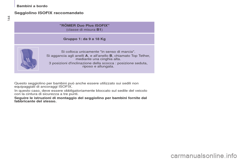 Peugeot Partner Tepee 2017  Manuale del proprietario (in Italian) 144
Partner2VP_it_Chap05_Securite_ed02-2016
144
Partner2VP_it_Chap05_Securite_ed02-2016
Questo seggiolino per bambini può anche essere utilizzato sui sedili \
non 
equipaggiati di ancoraggi ISOFIX.
I