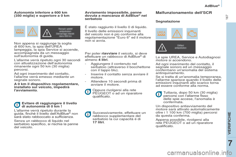 Peugeot Partner Tepee 2017 Manuale del proprietario (in Italian) 167
Partner2VP_it_Chap07_Verification_ed02-2016
AdBlue®
Partner2VP_it_Chap07_Verification_ed02-2016
Non appena si raggiunge la soglia
di 600 km, la spia dellUREA
lampeggia, la spia Service si ac Peugeot Partner Tepee 2017 Manuale del proprietario (in Italian) 167
Partner2VP_it_Chap07_Verification_ed02-2016
AdBlue®
Partner2VP_it_Chap07_Verification_ed02-2016
Non appena si raggiunge la soglia
di 600 km, la spia dellUREA
lampeggia, la spia Service si ac