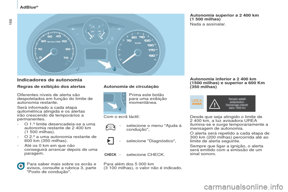 Peugeot Partner Tepee 2017 Manual do proprietário (in Portuguese) 166
Partner2VP_pt_Chap07_Verification_ed02-2016Partner2VP_pt_Chap07_Verification_ed02-2016
Indicadores de autonomia
Regras de exibição dos alertasPara saber mais sobre os ecrãs e
avisos, consulte Peugeot Partner Tepee 2017 Manual do proprietário (in Portuguese) 166
Partner2VP_pt_Chap07_Verification_ed02-2016Partner2VP_pt_Chap07_Verification_ed02-2016
Indicadores de autonomia
Regras de exibição dos alertasPara saber mais sobre os ecrãs e
avisos, consulte
