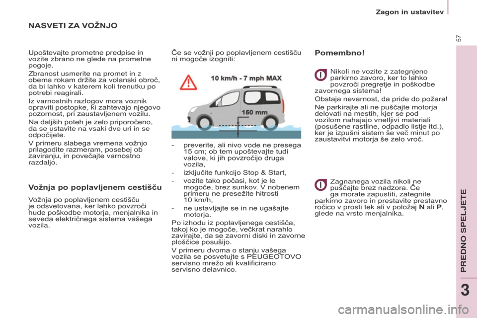 Peugeot Partner Tepee 2017 Priročnik za lastnika (in Slovenian) 57
Partner2VP_sl_Chap03_Pret-a-partir_ed02-2016Partner2VP_sl_Chap03_Pret-a-partir_ed02-2016
NASVETI zA VOŽNJO
Upoštevajte prometne predpise in
vozite zbrano ne glede na prometne
pogoje.
Zbranost u Peugeot Partner Tepee 2017 Priročnik za lastnika (in Slovenian) 57
Partner2VP_sl_Chap03_Pret-a-partir_ed02-2016Partner2VP_sl_Chap03_Pret-a-partir_ed02-2016
NASVETI zA VOŽNJO
Upoštevajte prometne predpise in
vozite zbrano ne glede na prometne
pogoje.
Zbranost u