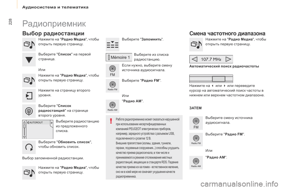 Peugeot Partner Tepee 2017 Инструкция по эксплуатации (in Russian) 228
Partner2VP_ru_Chap10a_SMEGplus_ed02-2016
Нажмите на "Радио Медиа ", чтобы
открыть первую страницу.
Нажмите на " Радио Медиа ", чт Peugeot Partner Tepee 2017 Инструкция по эксплуатации (in Russian) 228
Partner2VP_ru_Chap10a_SMEGplus_ed02-2016
Нажмите на "Радио Медиа ", чтобы
открыть первую страницу.
Нажмите на " Радио Медиа ", чт