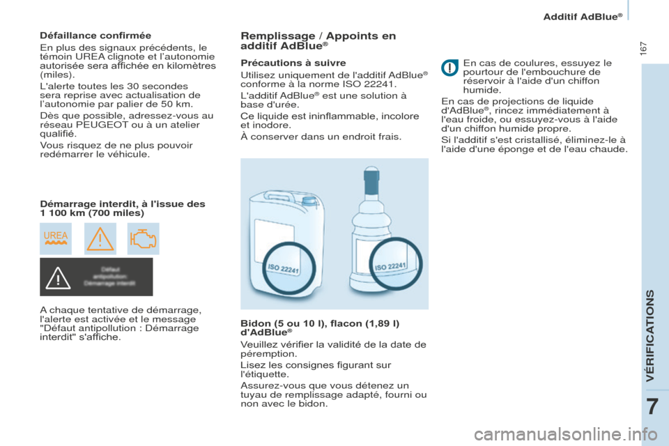 Peugeot Partner Tepee 2016 Manuel du propriétaire (in French) 167
Additif AdBlue®
Défaillance confirmée
En plus des signaux précédents, le
témoin UREA clignote et l’autonomie
autorisée sera affichée en kilomètres
(miles).
Lalerte toutes les 30 se Peugeot Partner Tepee 2016 Manuel du propriétaire (in French) 167
Additif AdBlue®
Défaillance confirmée
En plus des signaux précédents, le
témoin UREA clignote et l’autonomie
autorisée sera affichée en kilomètres
(miles).
Lalerte toutes les 30 se