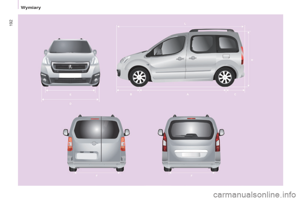 Peugeot Partner Tepee 2016  Instrukcja Obsługi (in Polish) 192
Partner-2-VP_pl_Chap09_Caract-technique_ed02-2015 
W  