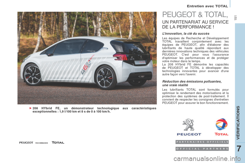 Peugeot Partner Tepee 2015 Manuel du propriétaire (in French) 151
PEUGEOT & TOTAL,
UN PARTENARIAT AU SERVICE
D
E
L
A
P
ERFORMANCE !
Linnovation, la clé du succès
Les équipes de Recherche et Développement
TOTAL travaillent conjointement avec Peugeot Partner Tepee 2015 Manuel du propriétaire (in French) 151
PEUGEOT & TOTAL,
UN PARTENARIAT AU SERVICE
D
E
L
A
P
ERFORMANCE !
Linnovation, la clé du succès
Les équipes de Recherche et Développement
TOTAL travaillent conjointement avec