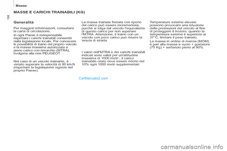 Peugeot Partner Tepee 2014 Manuale del proprietario (in Italian) Masse
166
MASSE E CARICHI TRAINABILI (KG)
Generalità
Per maggiori informazioni, consultare
la carta di circolazione.
In ogni Paese è indispensabile
rispettare i carichi trainabili cons Peugeot Partner Tepee 2014 Manuale del proprietario (in Italian) Masse
166
MASSE E CARICHI TRAINABILI (KG)
Generalità
Per maggiori informazioni, consultare
la carta di circolazione.
In ogni Paese è indispensabile
rispettare i carichi trainabili cons