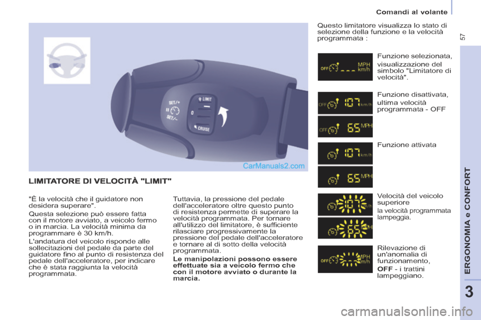 Peugeot Partner Tepee 2014 Manuale del proprietario (in Italian) 57
Comandi al volante
ERGONOMIA
e C
ERGONOMIA
e C
ERGONOMIA
ONFORT
3
Tuttavia, la pressione del pedale
dellacceleratore oltre questo punto
di resistenza permette di superare la
velocit Peugeot Partner Tepee 2014 Manuale del proprietario (in Italian) 57
Comandi al volante
ERGONOMIA
e C
ERGONOMIA
e C
ERGONOMIA
ONFORT
3
Tuttavia, la pressione del pedale
dellacceleratore oltre questo punto
di resistenza permette di superare la
velocit