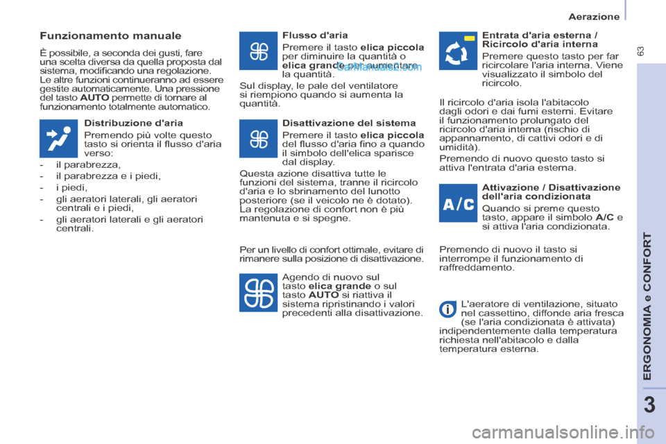 Peugeot Partner Tepee 2014 Manuale del proprietario (in Italian) Aerazione
63
ERGONOMIA
e C
ERGONOMIA
e C
ERGONOMIA
ONFORT
3
Funzionamento manuale
È possibile, a seconda dei gusti, fare
una scelta diversa da quella proposta dal
sistema, modifi can Peugeot Partner Tepee 2014 Manuale del proprietario (in Italian) Aerazione
63
ERGONOMIA
e C
ERGONOMIA
e C
ERGONOMIA
ONFORT
3
Funzionamento manuale
È possibile, a seconda dei gusti, fare
una scelta diversa da quella proposta dal
sistema, modifi can