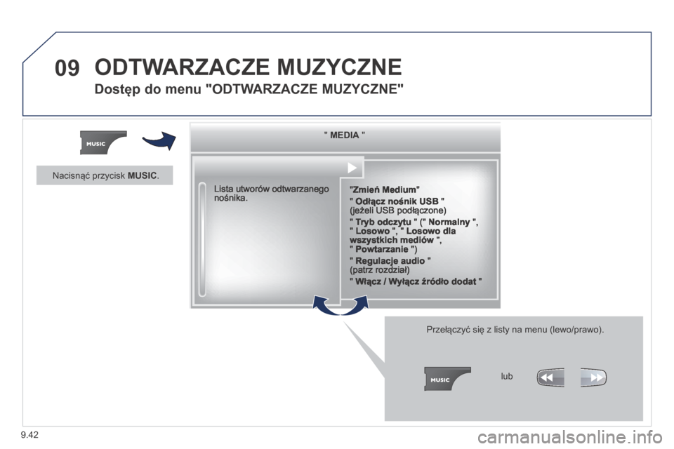 Peugeot Partner Tepee 2014  Instrukcja Obsługi (in Polish) 9.42
09 ODTWARZACZE MUZYCZNE 
      Dostęp do menu "ODTWARZACZE MUZYCZNE" 
  "      "      "      "      "      "      "      "      "      "      "      "      "      "      "      "      "      "  