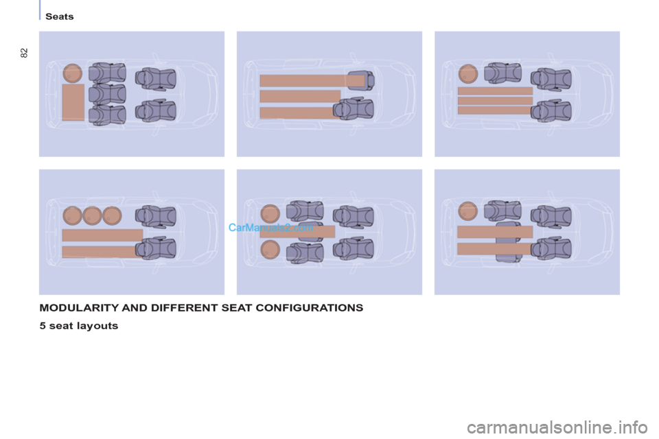 Peugeot Partner Tepee 2013  Owners Manual - RHD (UK, Australia) 82
Seats
  MODULARITY AND DIFFERENT SEAT CONFIGURATIONS 
   
5 seat layouts    
