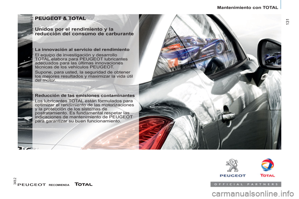 Peugeot Partner Tepee 2012  Manual del propietario (in Spanish)  131
   
 
Mantenimiento con TOTAL  
 
 
 
Unidos por el rendimiento y la 
reducción del consumo de carburante 
   
La innovación al servicio del rendimiento 
  El equipo de investigación y desarro