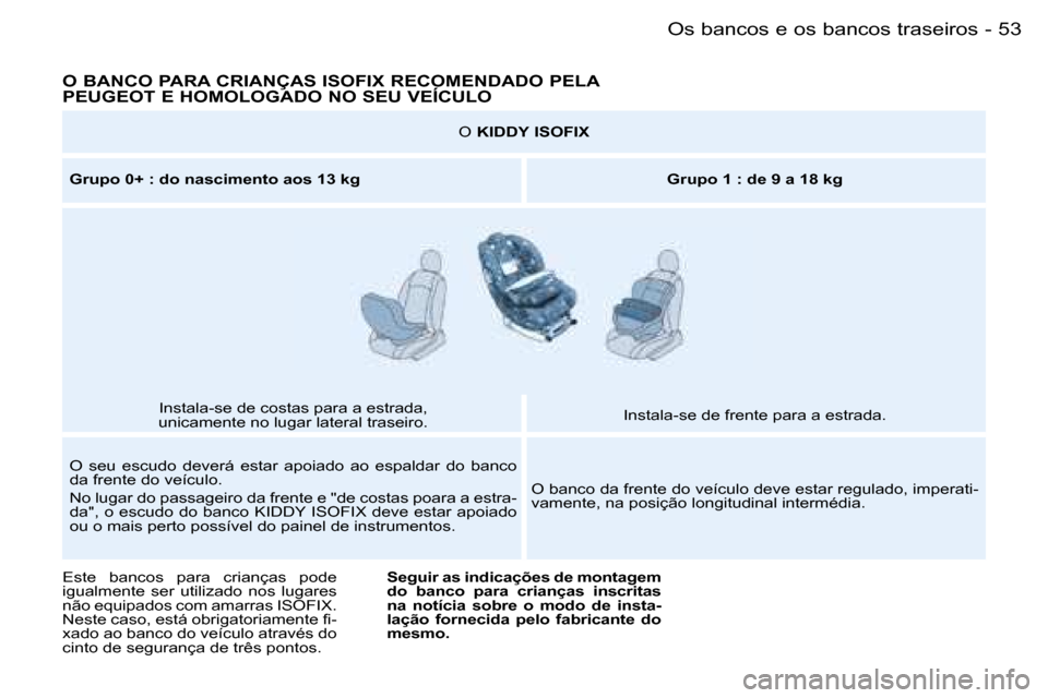 Peugeot Partner VP 2007  Manual do proprietário (in Portuguese) �5�3�O�s� �b�a�n�c�o�s� �e� �o�s� �b�a�n�c�o�s� �t�r�a�s�e�i�r�o�s�-
�O� �B�A�N�C�O� �P�A�R�A� �C�R�I�A�N�Ç�A�S� �I�S�O�F�I�X� �R�E�C�O�M�E�N�D�A�D�O� �P�E�L�A� �  
�P�E�U�G�E�O�T� �E� �H�O�M�O�L�O�G