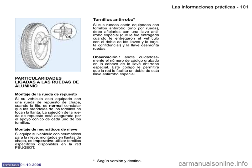 Peugeot Partner VP 2005.5  Manual del propietario (in Spanish) �L�a�s� �i�n�f�o�r�m�a�c�i�o�n�e�s� �p�r�á�c�t�i�c�a�s�1�0�0 �-
�0�1�-�1�0�-�2�0�0�5
�1�0�1�L�a�s� �i�n�f�o�r�m�a�c�i�o�n�e�s� �p�r�á�c�t�i�c�a�s�-
�0�1�-�1�0�-�2�0�0�5
�P�A�R�T�I�C�U�L�A�R�I�D�A�D�