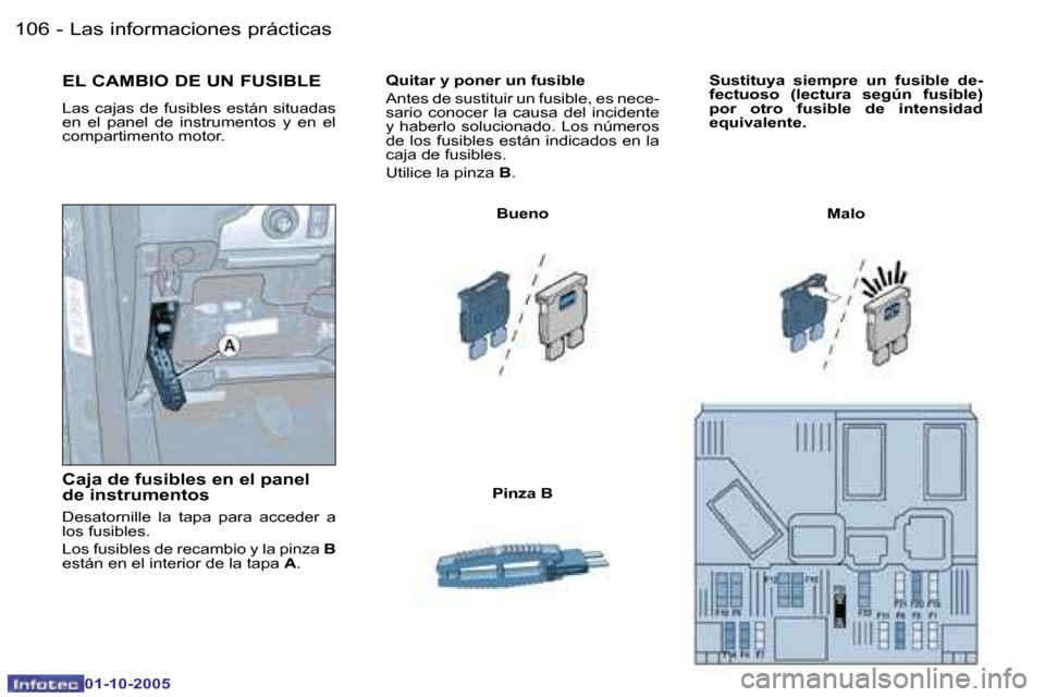 Peugeot Partner VP 2005.5  Manual del propietario (in Spanish) �L�a�s� �i�n�f�o�r�m�a�c�i�o�n�e�s� �p�r�á�c�t�i�c�a�s�1�0�6 �-
�0�1�-�1�0�-�2�0�0�5
�1�0�7�L�a�s� �i�n�f�o�r�m�a�c�i�o�n�e�s� �p�r�á�c�t�i�c�a�s�-
�0�1�-�1�0�-�2�0�0�5
�Q�u�i�t�a�r� �y� �p�o�n�e�r�