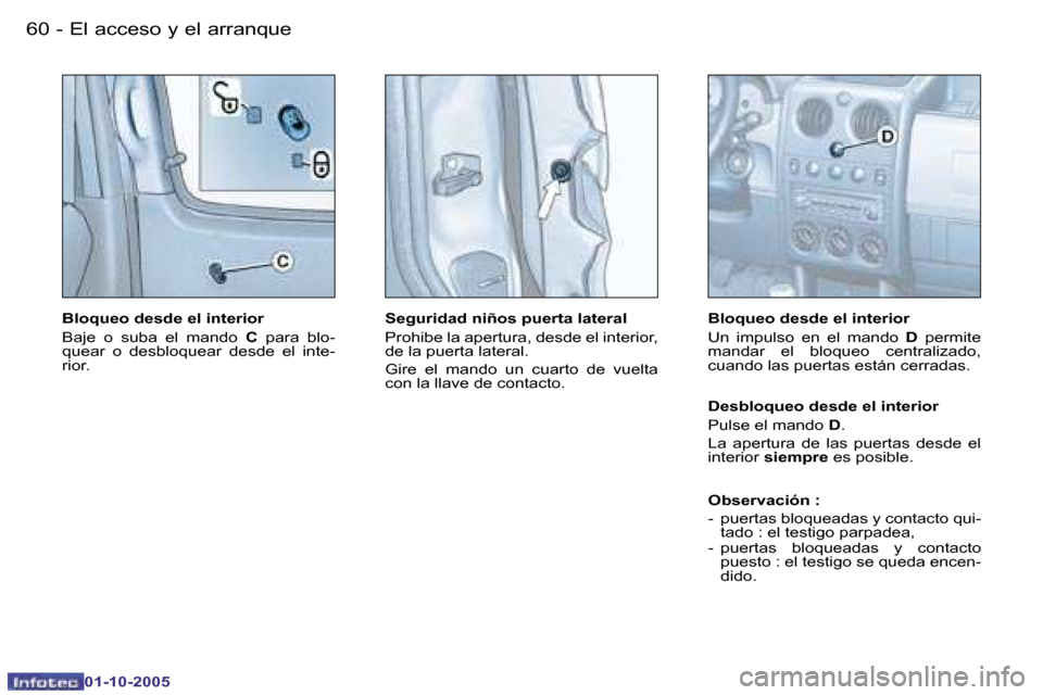 Peugeot Partner VP 2005.5  Manual del propietario (in Spanish) �E�l� �a�c�c�e�s�o� �y� �e�l� �a�r�r�a�n�q�u�e�6�0 �-
�0�1�-�1�0�-�2�0�0�5
�6�1�E�l� �a�c�c�e�s�o� �y� �e�l� �a�r�r�a�n�q�u�e�-
�0�1�-�1�0�-�2�0�0�5
�B�l�o�q�u�e�o� �d�e�s�d�e� �e�l� �i�n�t�e�r�i�o�r�