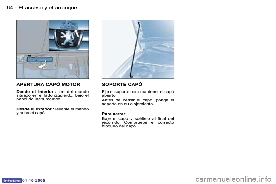 Peugeot Partner VP 2005.5  Manual del propietario (in Spanish) �E�l� �a�c�c�e�s�o� �y� �e�l� �a�r�r�a�n�q�u�e�6�4 �-
�0�1�-�1�0�-�2�0�0�5
�6�5�E�l� �a�c�c�e�s�o� �y� �e�l� �a�r�r�a�n�q�u�e�-
�0�1�-�1�0�-�2�0�0�5
�A�P�E�R�T�U�R�A� �C�A�P�Ó� �M�O�T�O�R
�D�e�s�d�e�