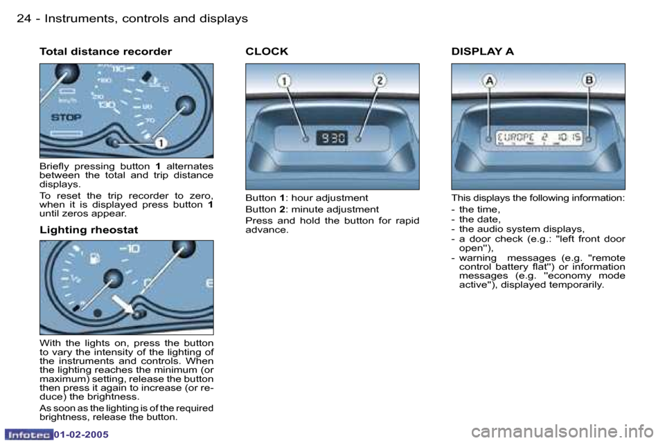 Peugeot Partner VP 2005  Owners Manual �2�4 �-
�0�1�-�0�2�-�2�0�0�5
�2�5
�-
�0�1�-�0�2�-�2�0�0�5
�B�r�i�e�l�y�  �p�r�e�s�s�i�n�g�  �b�u�t�t�o�n�  �1�  �a�l�t�e�r�n�a�t�e�s� 
�b�e�t�w�e�e�n�  �t�h�e�  �t�o�t�a�l�  �a�n�d�  �t�r�i�p�  �d�i�s