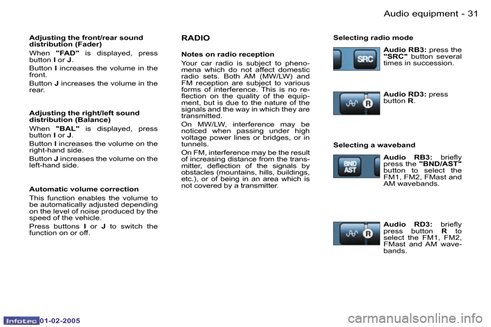 Peugeot Partner VP 2005  Owners Manual �3�0 �-
�0�1�-�0�2�-�2�0�0�5
�3�1
�-
�0�1�-�0�2�-�2�0�0�5
�R�A�D�I�O
�N�o�t�e�s� �o�n� �r�a�d�i�o� �r�e�c�e�p�t�i�o�n 
�Y�o�u�r�  �c�a�r�  �r�a�d�i�o�  �i�s�  �s�u�b�j�e�c�t�  �t�o�  �p�h�e�n�o�- 
�m�