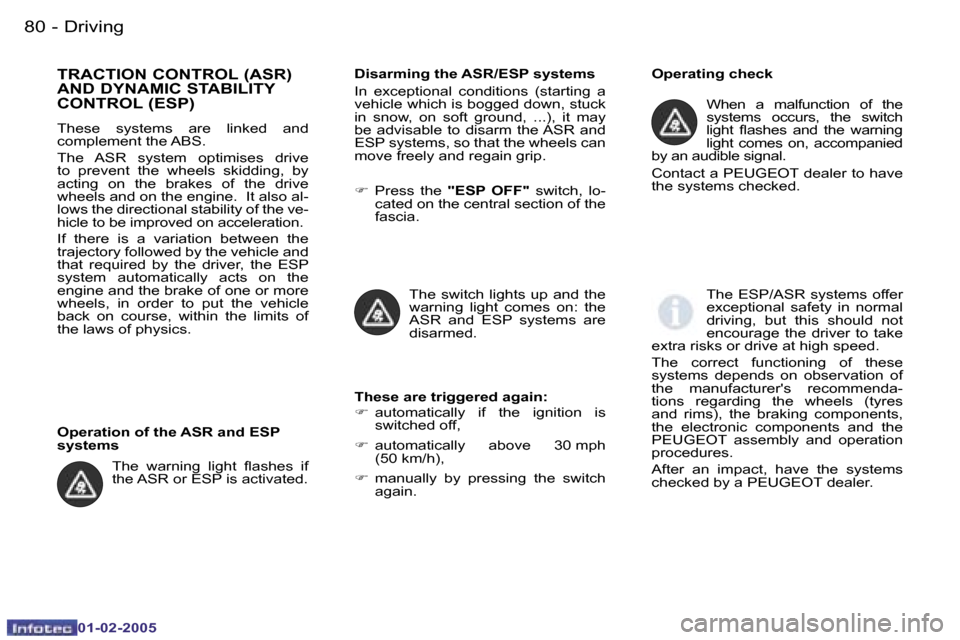 Peugeot Partner VP 2005  Owners Manual �8�0 �-
�0�1�-�0�2�-�2�0�0�5
�8�1
�-
�0�1�-�0�2�-�2�0�0�5
�T�R�A�C�T�I�O�N� �C�O�N�T�R�O�L� �(�A�S�R�)�  
�A�N�D� �D�Y�N�A�M�I�C� �S�T�A�B�I�L�I�T�Y� 
�C�O�N�T�R�O�L� �(�E�S�P�)
�T�h�e�s�e�  �s�y�s�t�