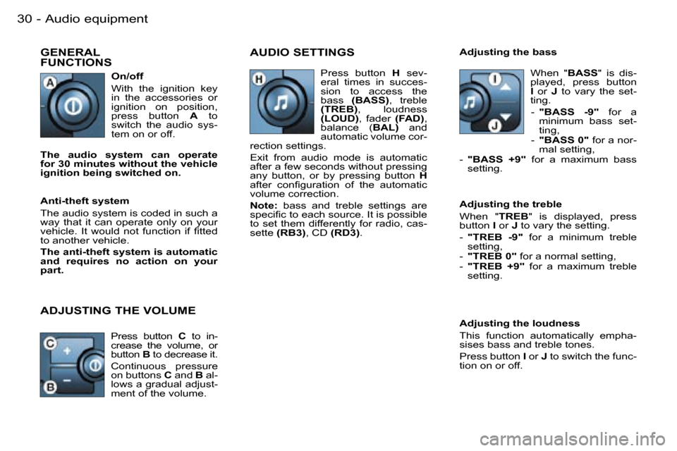 Peugeot Partner VP Dag 2007  Owners Manual �A�u�d�i�o� �e�q�u�i�p�m�e�n�t�3�0 �-
�G�E�N�E�R�A�L� �  
�F�U�N�C�T�I�O�N�S�A�U�D�I�O� �S�E�T�T�I�N�G�S
�A�d�j�u�s�t�i�n�g� �t�h�e� �l�o�u�d�n�e�s�s 
�T�h�i�s�  �f�u�n�c�t�i�o�n�  �a�u�t�o�m�a�t�i�c�