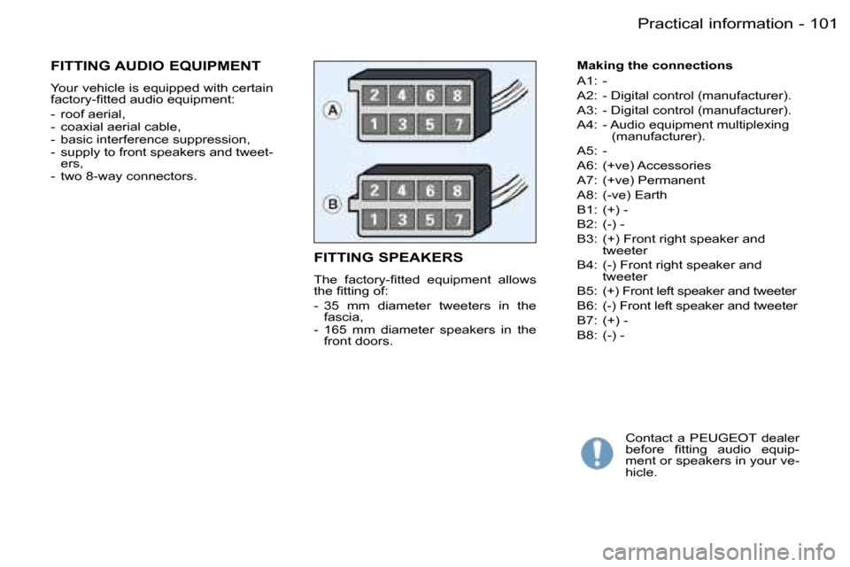 Peugeot Partner VU 2007  Owners Manual �1�0�1�P�r�a�c�t�i�c�a�l� �i�n�f�o�r�m�a�t�i�o�n�-
�M�a�k�i�n�g� �t�h�e� �c�o�n�n�e�c�t�i�o�n�s 
�A�1�:�  �- 
�A�2�:�  �-� �D�i�g�i�t�a�l� �c�o�n�t�r�o�l� �(�m�a�n�u�f�a�c�t�u�r�e�r�)�.
�A�3�:�  �-� �