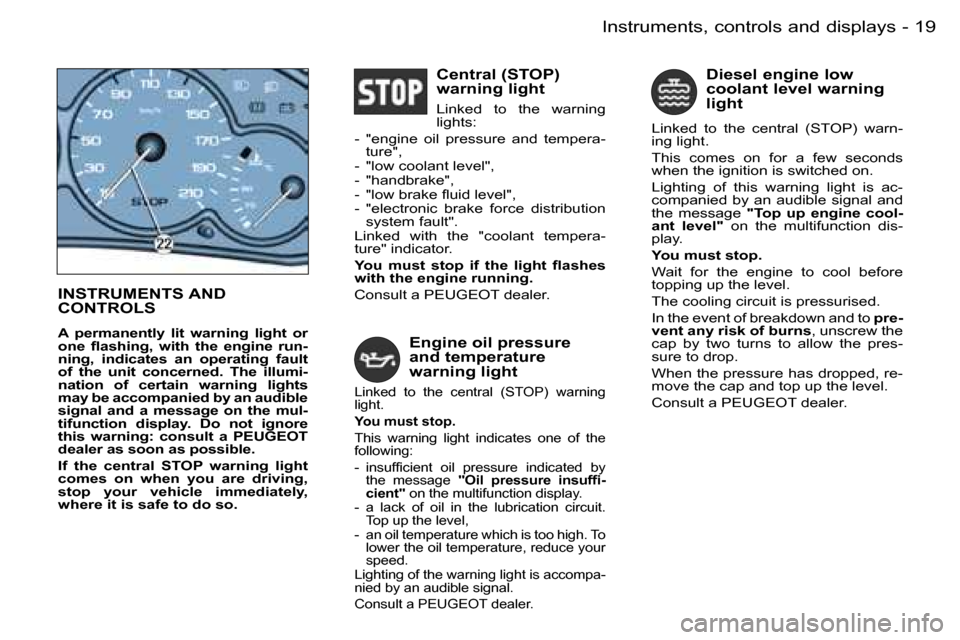 Peugeot Partner VU 2007  Owners Manual �1�9�I�n�s�t�r�u�m�e�n�t�s�,� �c�o�n�t�r�o�l�s� �a�n�d� �d�i�s�p�l�a�y�s�-
�I�N�S�T�R�U�M�E�N�T�S� �A�N�D�  
�C�O�N�T�R�O�L�S
�A�  �p�e�r�m�a�n�e�n�t�l�y�  �l�i�t�  �w�a�r�n�i�n�g�  �l�i�g�h�t�  �o�r�