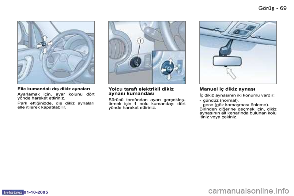 Peugeot Partner VU 2005.5  Kullanım Kılavuzu (in Turkish) �6�8 �-�G�ö�r�ü�ş
�0�1�-�1�0�-�2�0�0�5
�6�9
�-�G�ö�r�ü�ş
�0�1�-�1�0�-�2�0�0�5
�E�l�l�e� �k�u�m�a�n�d�a�l�ı� �d�ı�ş� �d�i�k�i�z� �a�y�n�a�l�a�r�ı 
�A�y�a�r�l�a�m�a�k�  �i�ç�i�n�,�  �a�y�a�r�