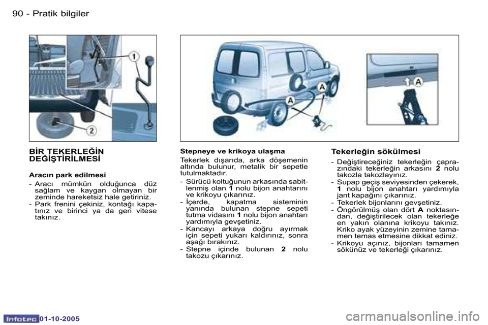 Peugeot Partner VU 2005.5  Kullanım Kılavuzu (in Turkish) �P�r�a�t�i�k� �b�i�l�g�i�l�e�r�9�0 �-
�0�1�-�1�0�-�2�0�0�5
�9�1�P�r�a�t�i�k� �b�i�l�g�i�l�e�r�-
�0�1�-�1�0�-�2�0�0�5
�B�İ�R� �T�E�K�E�R�L�E�Ğ�İ�N�  
�D�E�Ğ�İ�Ş�T�İ�R�İ�L�M�E�S�İ
�A�r�a�c�ı�n