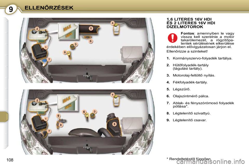 Peugeot 407 2009  Kezelési útmutató (in Hungarian) 9�E�L�L�E�N4�R�Z�É�S�E�K
108
� �1�,�6� �L�I�T�E�R�E�S� �1�6�V� �H�D�I� �É�S� �2� �L�I�T�E�R�E�S� �1�6�V� �H�D�I� � �1�,�6� �L�I�T�E�R�E�S� �1�6�V� �H�D�I� � �1�,�6� �L�I�T�E�R�E�S� �1�6�V� �H�D�I� 