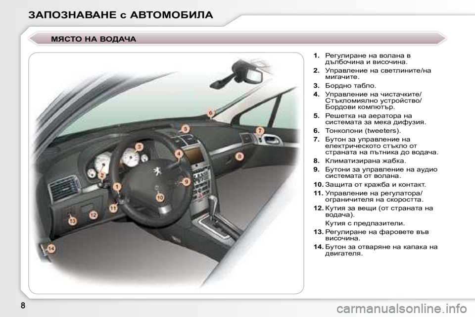 Peugeot 407 2008  Ръководство за експлоатация (in Bulgarian) AWfeAdWYWd?� k� WYieceXBbW� � cvhie� dW� Ye>WnW�     
�1�. � �  g_zmebjwg_� gw� yhewgw� y� 
^texhqbgw� b� ybkhqbgw�.� 
  
�2�. �