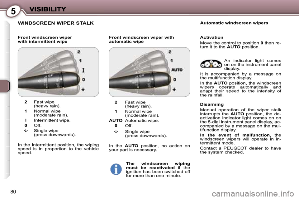 Peugeot 407 2007  Owners Manual �5
�8�0
�W�I�N�D�S�C�R�E�E�N� �W�I�P�E�R� �S�T�A�L�K
�F�r�o�n�t� �w�i�n�d�s�c�r�e�e�n� �w�i�p�e�r� �w�i�t�h� �i�n�t�e�r�m�i�t�t�e�n�t� �w�i�p�e� �F�r�o�n�t� �w�i�n�d�s�c�r�e�e�n� �w�i�p�e�r� �w�i�t�h�