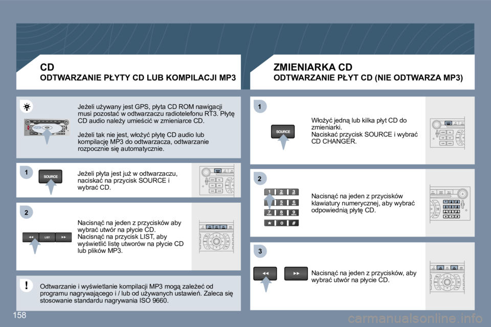 Peugeot 407 2006  Instrukcja Obsługi (in Polish) �1 
�2�1 
�2
�3
�1�5�8
�C�D
�O�D�T�W�A�R�Z�A�N�I�E� �P�Ł�Y�T�Y� �C�D� �L�U�B� �K�O�M�P�I�L�A�C�J�I� �M�P�3
�Z�M�I�E�N�I�A�R�K�A� �C�D
�O�D�T�W�A�R�Z�A�N�I�E� �P�Ł�Y�T� �C�D� �(�N�I�E� �O�D�T�W�A�R�Z