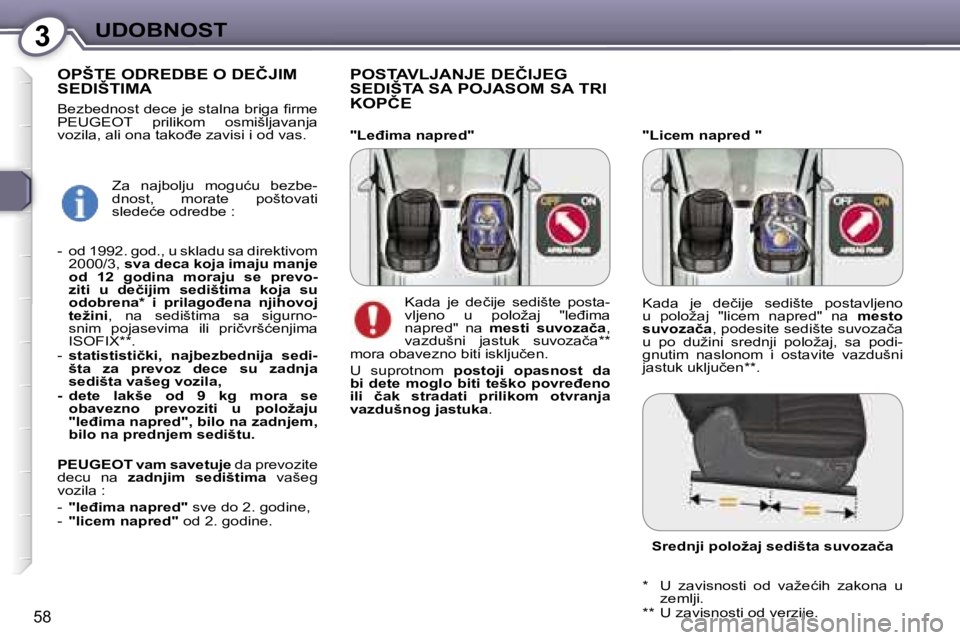 Peugeot 407 2006  Упутство за употребу (in Serbian) �3�U�D�O�B�N�O�S�T� 
�5�8
�"�L�i�c�e�m� �n�a�p�r�e�d� �"
�P�O�S�T�A�V�L�J�A�N�J�E� �D�E�Č�I�J�E�G�  
�S�E�D�I�Š�T�A� �S�A� �P�O�J�A�S�O�M� �S�A� �T�R�I� 
�K�O�P�Č�E� 
�O�P�Š�T�E� �O�D�R�E�