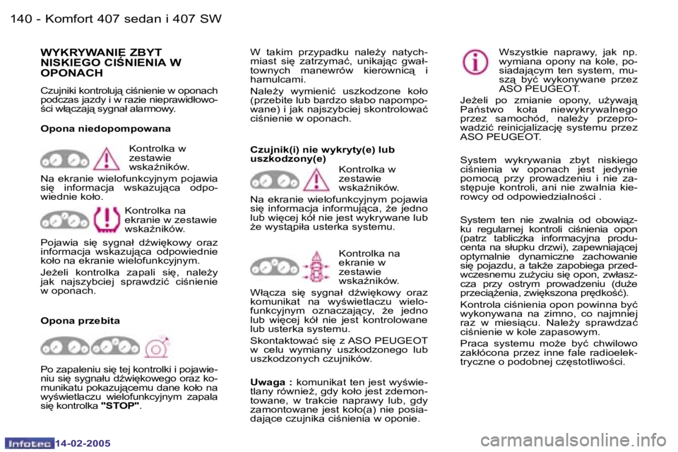 Peugeot 407 2005  Instrukcja Obsługi (in Polish) �K�o�m�f�o�r�t� �4�0�7� �s�e�d�a�n� �i� �4�0�7� �S�W�1�4�0 �-
�1�4�-�0�2�-�2�0�0�5
�1�4�1�K�o�m�f�o�r�t� �4�0�7� �s�e�d�a�n� �i� �4�0�7� �S�W�-
�1�4�-�0�2�-�2�0�0�5
�W�Y�K�R�Y�W�A�N�I�E� �Z�B�Y�T�  
�