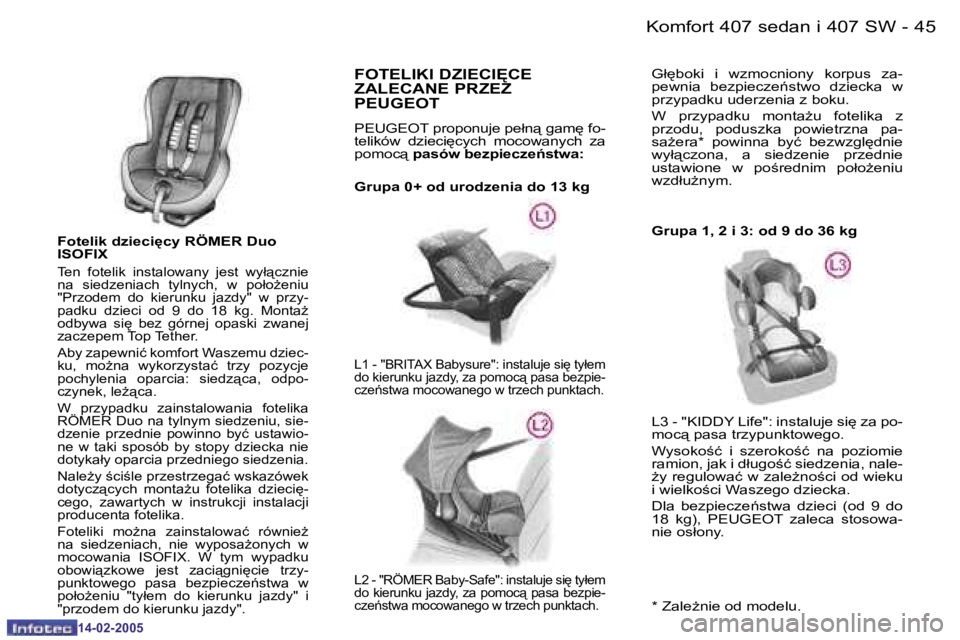 Peugeot 407 2005  Instrukcja Obsługi (in Polish) �K�o�m�f�o�r�t� �4�0�7� �s�e�d�a�n� �i� �4�0�7� �S�W
�4�4 �-
�1�4�-�0�2�-�2�0�0�5
�4�5
�K�o�m�f�o�r�t� �4�0�7� �s�e�d�a�n� �i� �4�0�7� �S�W
�-
�1�4�-�0�2�-�2�0�0�5
�F�O�T�E�L�I�K�I� �D�Z�I�E�C�I	�C�E