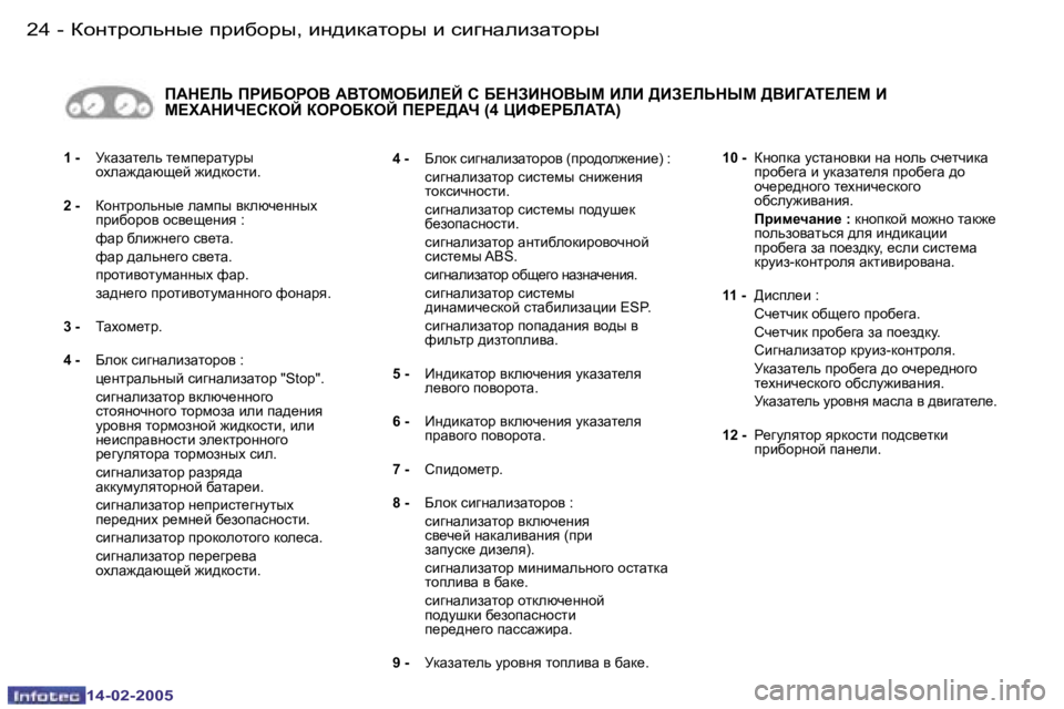 Peugeot 407 2005  Инструкция по эксплуатации (in Russian) �2�4 �-
�1�4�-�0�2�-�2�0�0�5
�2�5
�-
�1�4�-�0�2�-�2�0�0�5
�1� �-
�  MdZaZl_ev� l_fi_jZlmju
hoeZ`^Zxs_c� `b^dhklb�.
�2� �- �  Dhgljhevgu_� eZfiu� 