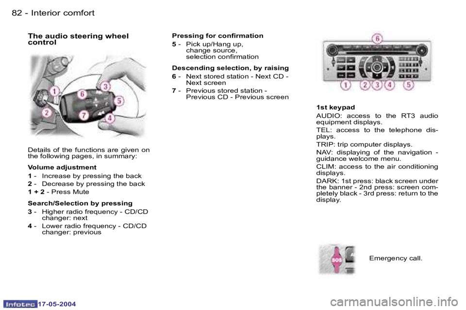 Peugeot 407 2004  Owners Manual �8�2 �-
�1�7�-�0�5�-�2�0�0�4
�8�3
�-
�1�7�-�0�5�-�2�0�0�4
�D�e�t�a�i�l�s�  �o�f�  �t�h�e�  �f�u�n�c�t�i�o�n�s�  �a�r�e�  �g�i�v�e�n�  �o�n�  
�t�h�e� �f�o�l�l�o�w�i�n�g� �p�a�g�e�s�,� �i�n� �s�u�m�m�a