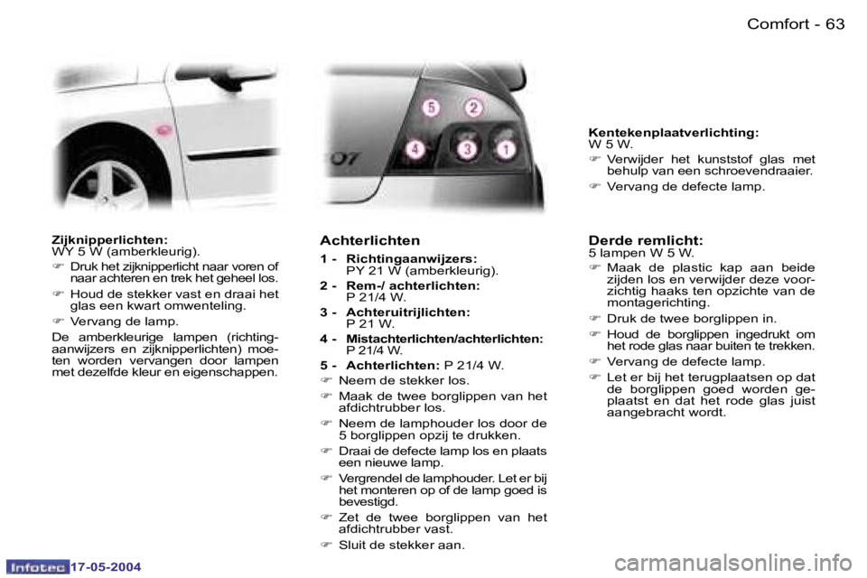 Peugeot 407 2004  Handleiding (in Dutch) �6�2 �-
�1�7�-�0�5�-�2�0�0�4
�6�3
�-
�1�7�-�0�5�-�2�0�0�4
�Z�i�j�k�n�i�p�p�e�r�l�i�c�h�t�e�n�: 
�W�Y� �5� �W� �(�a�m�b�e�r�k�l�e�u�r�i�g�)�. 
�F
� 
�D�r�u�k� �h�e�t� �z�i�j�k�n�i�p�p�e�r�l�i�c�h�t� �n