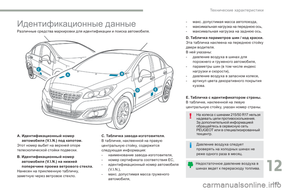Peugeot 408 2017  Инструкция по эксплуатации (in Russian) 163
идентификационные данные
A.  Идентификационный номер автомобиля (V.I.N.) под капотом.
эт

от номер выбит на вер