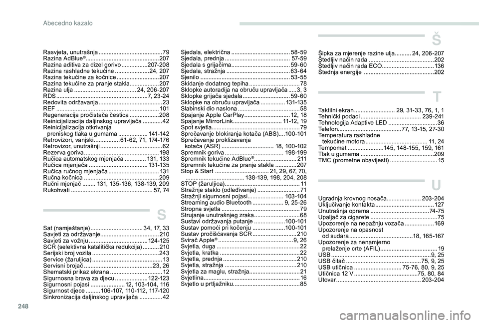 Peugeot 508 2019 Vodič za korisnike (in Croatian) 248
Sjedala, električna .................................... 58-59
Sjedala, prednja ........................................ 57- 5 9
Sjedala s grijačima
.................................... 59-60 Peugeot 508 2019 Vodič za korisnike (in Croatian) 248
Sjedala, električna .................................... 58-59
Sjedala, prednja ........................................ 57- 5 9
Sjedala s grijačima
.................................... 59-60
