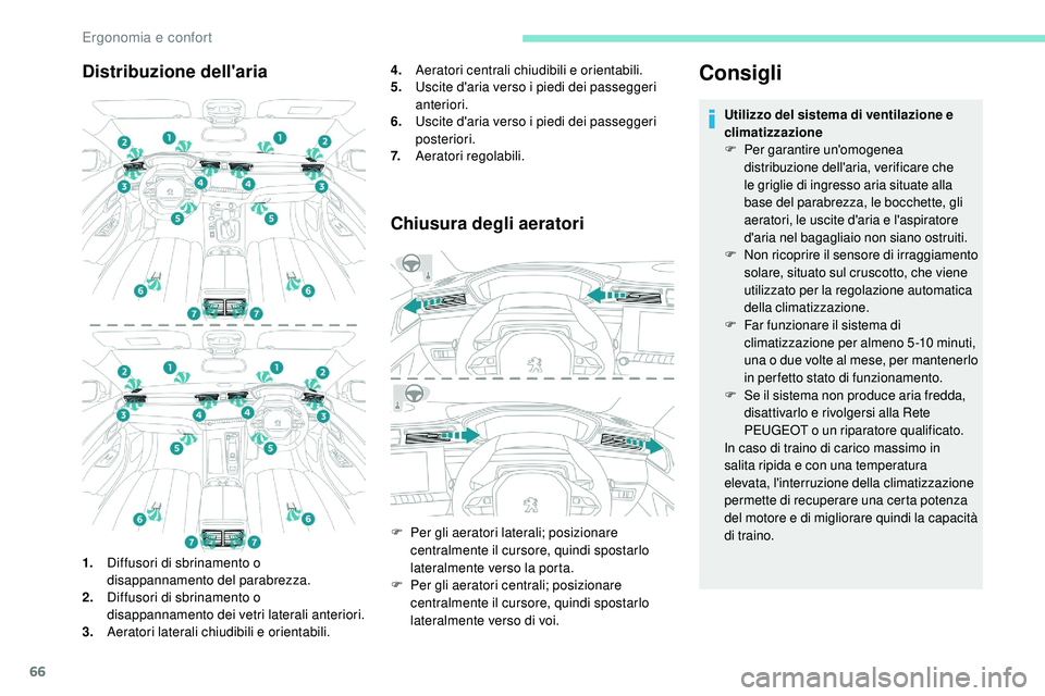 Peugeot 508 2019 Manuale del proprietario (in Italian) 66
Distribuzione dell'aria
1.Diffusori di sbrinamento o
disappannamento del parabrezza.
2. Diffusori di sbrinamento o
disappannamento dei vetri laterali anteriori.
3. Aeratori laterali chiudibil Peugeot 508 2019 Manuale del proprietario (in Italian) 66
Distribuzione dell'aria
1.Diffusori di sbrinamento o
disappannamento del parabrezza.
2. Diffusori di sbrinamento o
disappannamento dei vetri laterali anteriori.
3. Aeratori laterali chiudibil