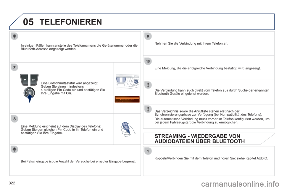 Peugeot 508 2014 Betriebsanleitung (in German) 322
05
Saisir code authentification
01
OK Del 23456789
_
508_de_Chap11d_RD5_ed01-2014_CA
TELEFONIEREN
Eine Bildschirmtastatur wird angezeigt: Geben Sie einen mindestens 4-stelligen Pin-Code ein un Peugeot 508 2014 Betriebsanleitung (in German) 322
05
Saisir code authentification
01
OK Del 23456789
_
508_de_Chap11d_RD5_ed01-2014_CA
TELEFONIEREN
Eine Bildschirmtastatur wird angezeigt: Geben Sie einen mindestens 4-stelligen Pin-Code ein un