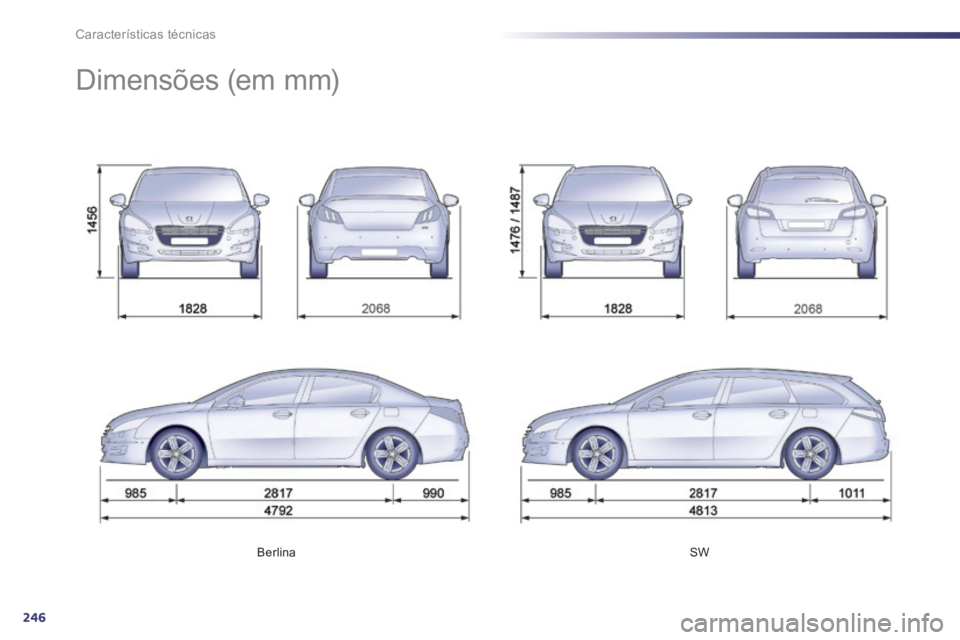 Peugeot 508 2014  Manual do proprietário (in Portuguese) 246
Características técnicas
Berlina    SW   
     Dimensões  (em  mm)  