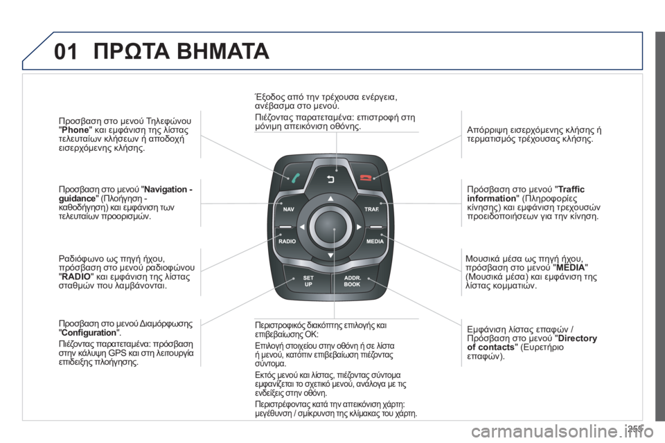 Peugeot 508 2014 Εγχειρίδιο χρήσης (in Greek) 255
01
508_EL_CHAP11C_RT6_ED01-2014
Προσβαση στο μενού Τηλεφώνου " Phone " και εμφάνιση της λίστας τελευταίων κλήσεων ή απο Peugeot 508 2014 Εγχειρίδιο χρήσης (in Greek) 255
01
508_EL_CHAP11C_RT6_ED01-2014
Προσβαση στο μενού Τηλεφώνου " Phone " και εμφάνιση της λίστας τελευταίων κλήσεων ή απο
