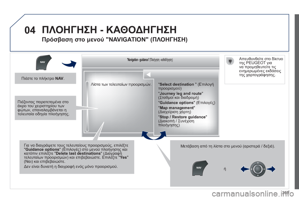 Peugeot 508 2014 Εγχειρίδιο χρήσης (in Greek) 259
04
508_EL_CHAP11C_RT6_ED01-2014
Λίστα των τελευταίων προορισμών.
" " " " " " " " " " " Peugeot 508 2014 Εγχειρίδιο χρήσης (in Greek) 259
04
508_EL_CHAP11C_RT6_ED01-2014
Λίστα των τελευταίων προορισμών.
" " " " " " " " " " "